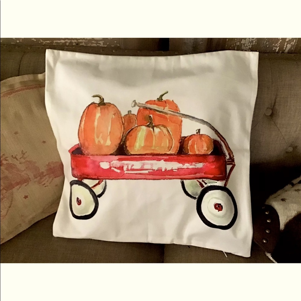 NEW IN PACKAGE Fall Pumpkin Wagon Pillow Cover 18x18” Farmhouse Decor